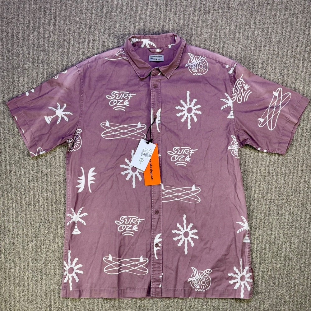 Beardedgoat Surf Oze Print Button Up Shirt Mens Large NWT‎ 100% Cotton